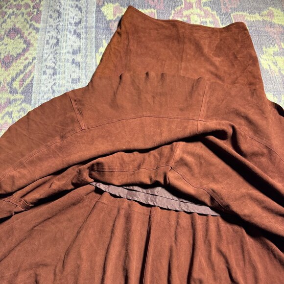 Vintage Leather Tiered Brown Flare Maxi Skirt Women's Size 8 - Picture 10 of 12